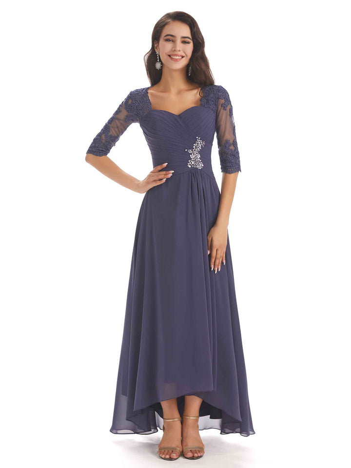 Elegant A-line Chiffon Long Sleeves High-Low Mother of The Bride Dresses
