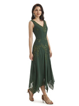 Elegant A-line Chiffon Tea Length Short Groom of The Bride Dresses With Jacket