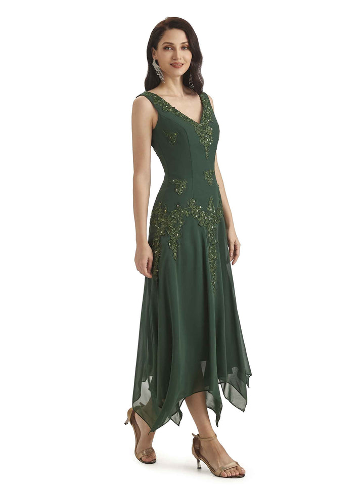 Elegant A-line Chiffon Tea Length Short Groom of The Bride Dresses With Jacket