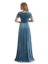 Elegent V-neck Short Sleeves Velvet Long Bridesmaid Dresses Online