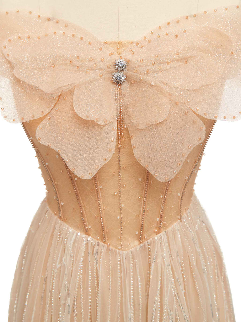 Cute Champagne Gold Off The Shoulder Midi Short Party Prom Dresses Online - ChicSew Cute Champagne Gold Off The Shoulder Midi Short Party Prom Dresses Online - ChicSew
