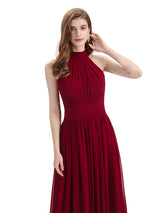 A-line Halter Elegant Chiffon Long Bridesmaid Dresses
