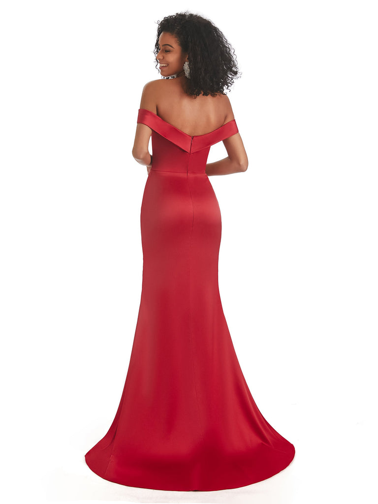 Sexy Mermaid Satin Off Shoulder Long Prom & Dance Dresses With Slit
