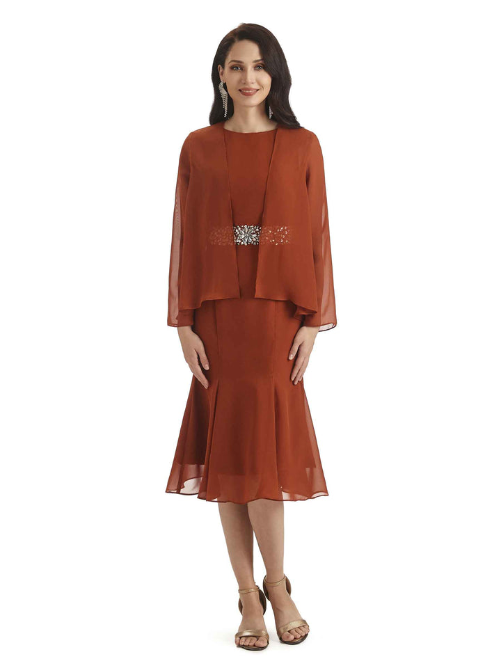 Elegant Mermaid Chiffon Knee Length Short Mother of The Bride Dresses With Jacket