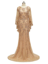 Champagne Gold Sparkly Heavily Beaded Long Formal Prom Dresses Online