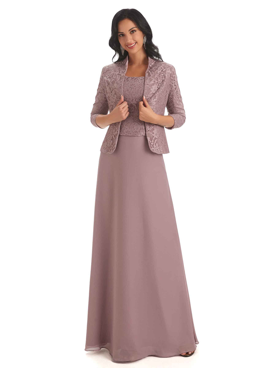 Elegant Chiffon Scoop Long Mother Of The Bride Dresses With Lace Jacket