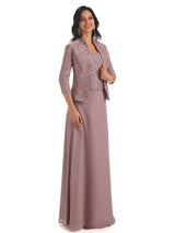 Elegant Chiffon Scoop Long Mother Of The Bride Dresses With Lace Jacket