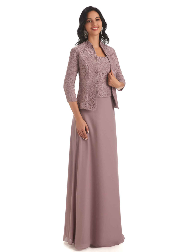 Elegant Chiffon Scoop Long Mother Of The Bride Dresses With Lace Jacket
