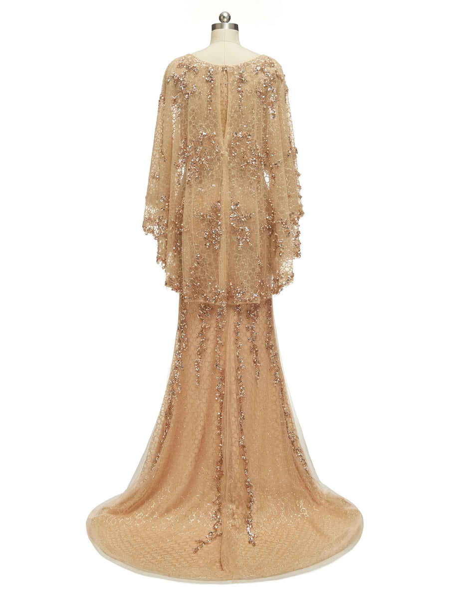 Champagne Gold Sparkly Heavily Beaded Long Formal Prom Dresses Online