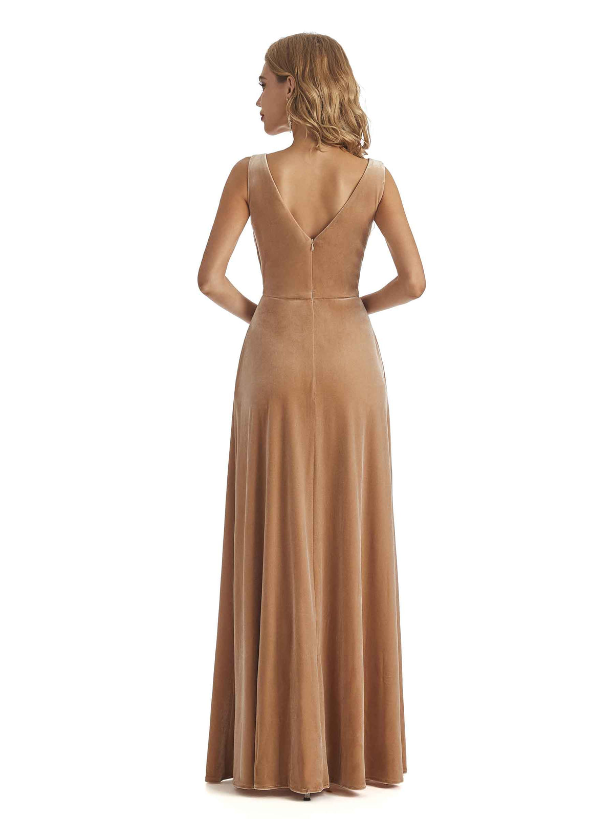 Elegant Velvet V-neck Unique Long Bridesmaid Dresses Online