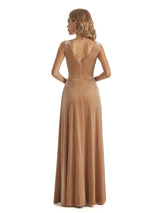 Elegant Velvet V-neck Unique Long Wedding Guest Dresses For Women