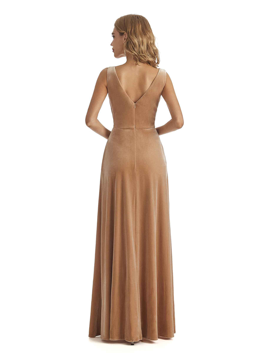 Elegant Velvet V-neck Unique Long Bridesmaid Dresses Online