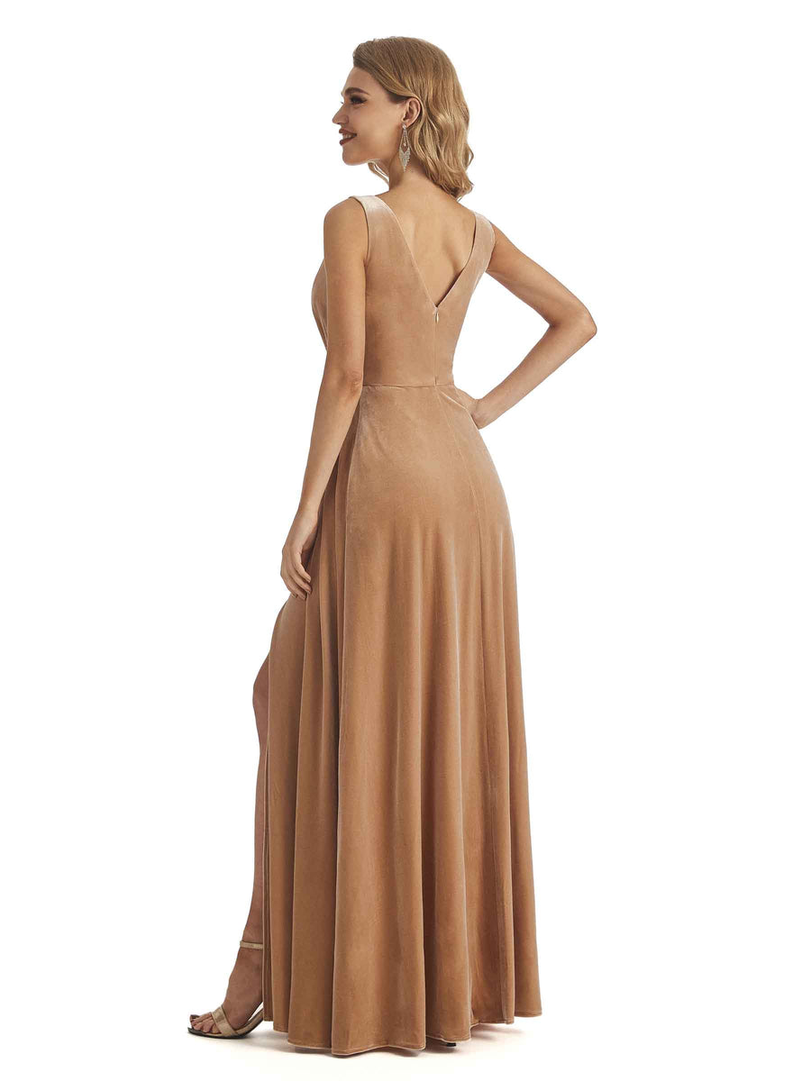 Elegant Velvet V-neck Unique Long Bridesmaid Dresses Online