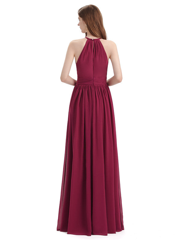 A-line Halter Simple Floor-Length Bridesmaid Dresses