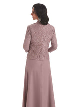 Elegant Chiffon Scoop Long Mother Of The Bride Dresses With Lace Jacket