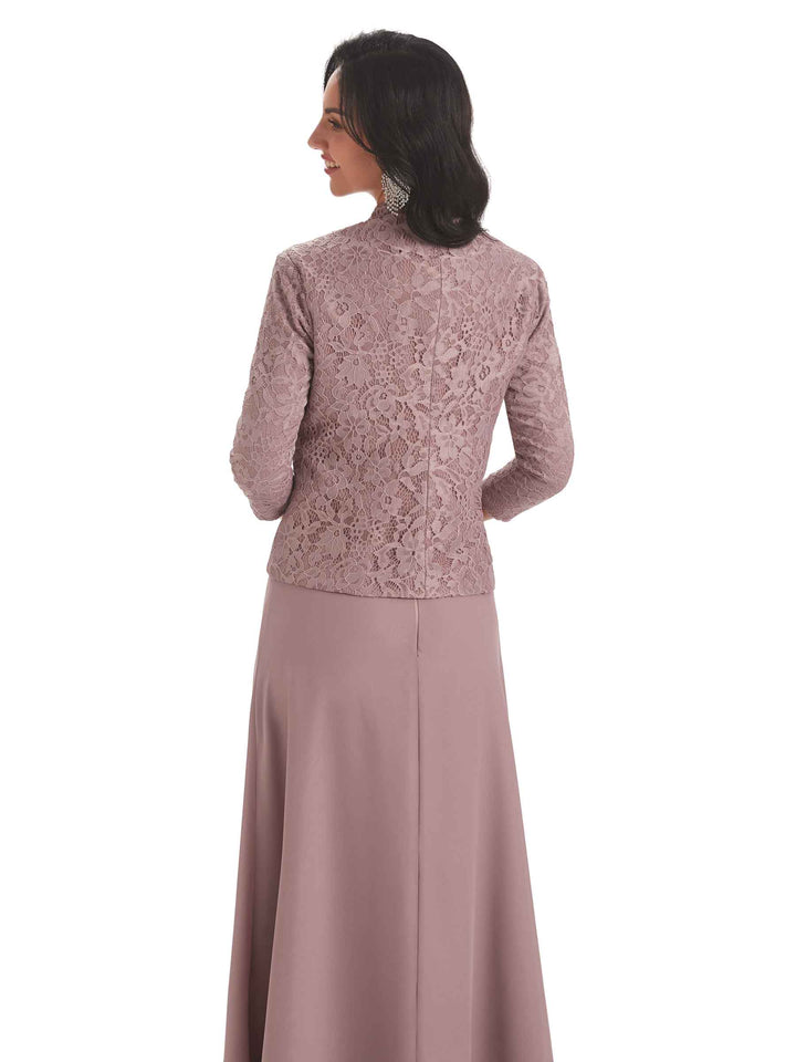 Elegant Chiffon Scoop Long Mother Of The Bride Dresses With Lace Jacket