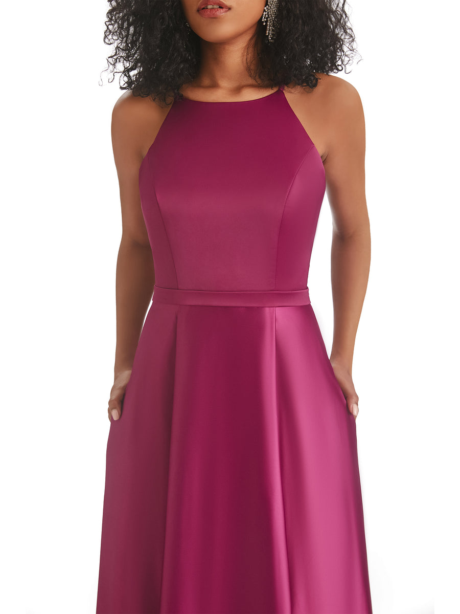 Soft Satin A-line Halter Floor-Length Modern African Bridesmaid Dresses