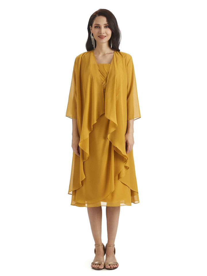 Elegant A-line Chiffon Tea Length Short Mother of The Bride Dresses With Jacket