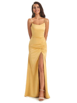 Soft Satin Side Slit Scoop Neckline Long Mermaid Bridesmaid Dresses Online