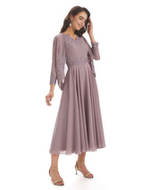 Elegant A-line Chiffon V-neck Tea-length Two pieces Mother Of The Bride Dresses