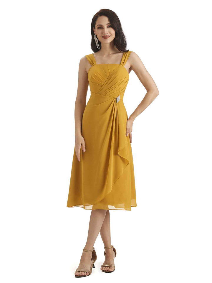 Elegant A-line Chiffon Tea Length Short Mother of The Bride Dresses With Jacket