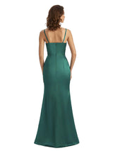 Sexy Mermaid Silky Satin Cowl Unique Long Evening Formal Dresses Side Slit