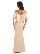 Elegant Soft Satin Spaghetti Straps Off Shoulder Long Mermaid Prom Dresses
