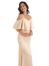 Elegant Soft Satin Spaghetti Straps Off Shoulder Long Mermaid Prom Dresses