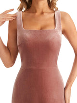 Women Elegant Sheath Velvet Square Long Wedding Guest Dresses