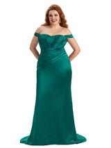 Plus Size Sexy Mermaid Off The Shoulder Sweetheart Soft Satin Long Maid of Honor Dresses