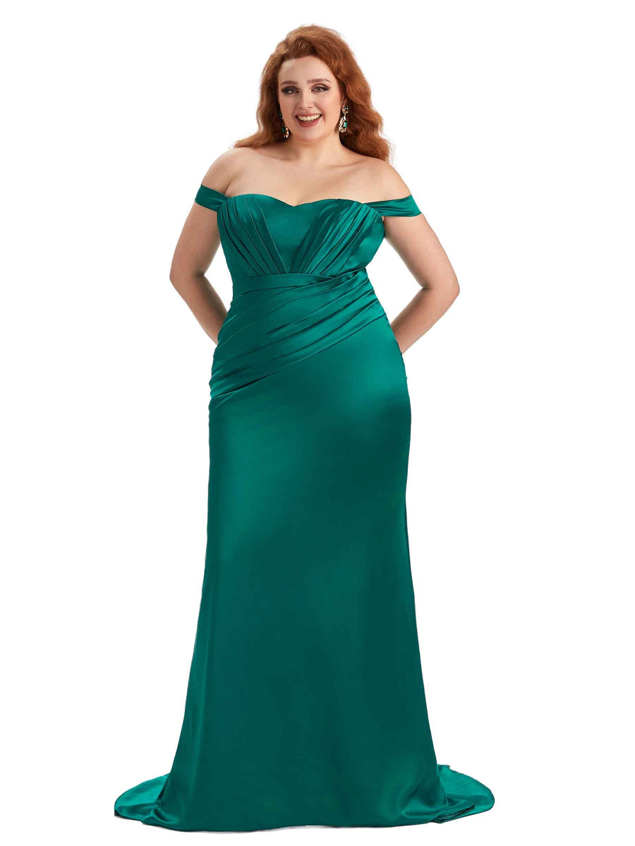Plus Size Sexy Mermaid Off The Shoulder Sweetheart Soft Satin Long Maid of Honor Dresses