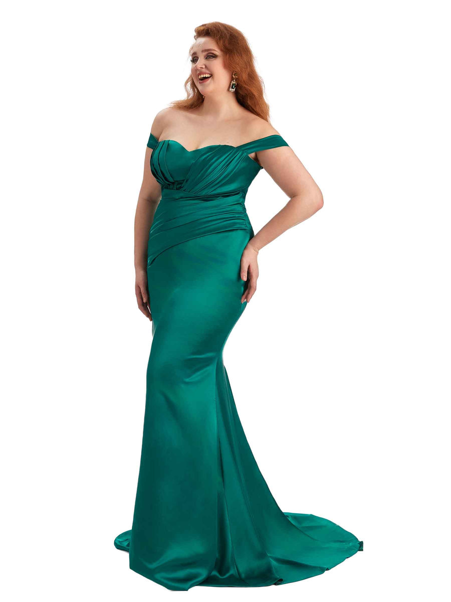 Plus Size Sexy Mermaid Off The Shoulder Sweetheart Soft Satin Long Maid of Honor Dresses