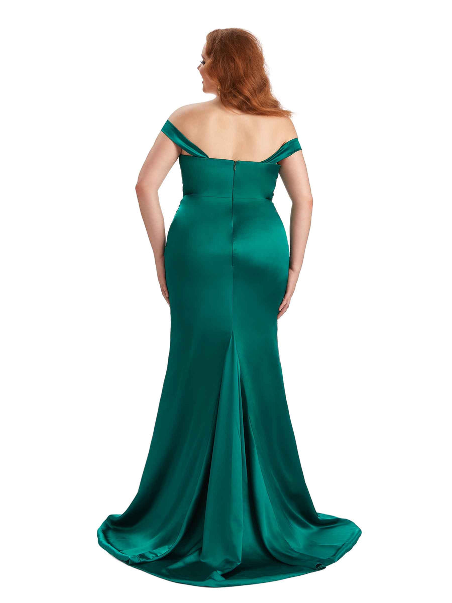 Plus Size Sexy Mermaid Off The Shoulder Sweetheart Soft Satin Long Maid of Honor Dresses