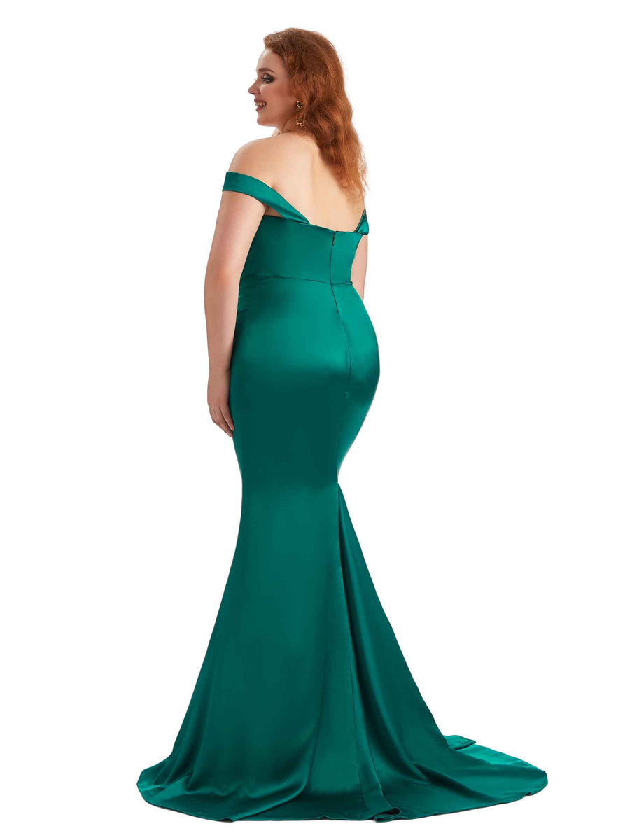 Plus Size Sexy Mermaid Off The Shoulder Sweetheart Soft Satin Long Maid of Honor Dresses