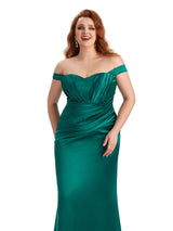 Plus Size Sexy Mermaid Off The Shoulder Sweetheart Soft Satin Long Maid of Honor Dresses