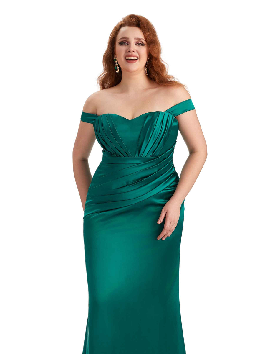 Plus Size Sexy Mermaid Off The Shoulder Sweetheart Soft Satin Long Maid of Honor Dresses