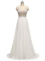 Eleagnt A-line Spaghetti Straps Sparkly Beaded Beach Wedding Dresses Online