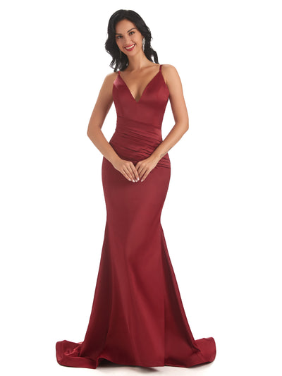 Mismatched Burgundy Sexy Mermaid Side Split Satin Long Red Bridesmaid Dresses Online/Maid of Honor Dresses/Bridal Party Dresses, Burgundy/A Mismatched Burgundy Sexy Mermaid Side Split Satin Long Red Bridesmaid Dresses Online/Maid of Honor Dresses/Bridal Party Dresses, Burgundy/A