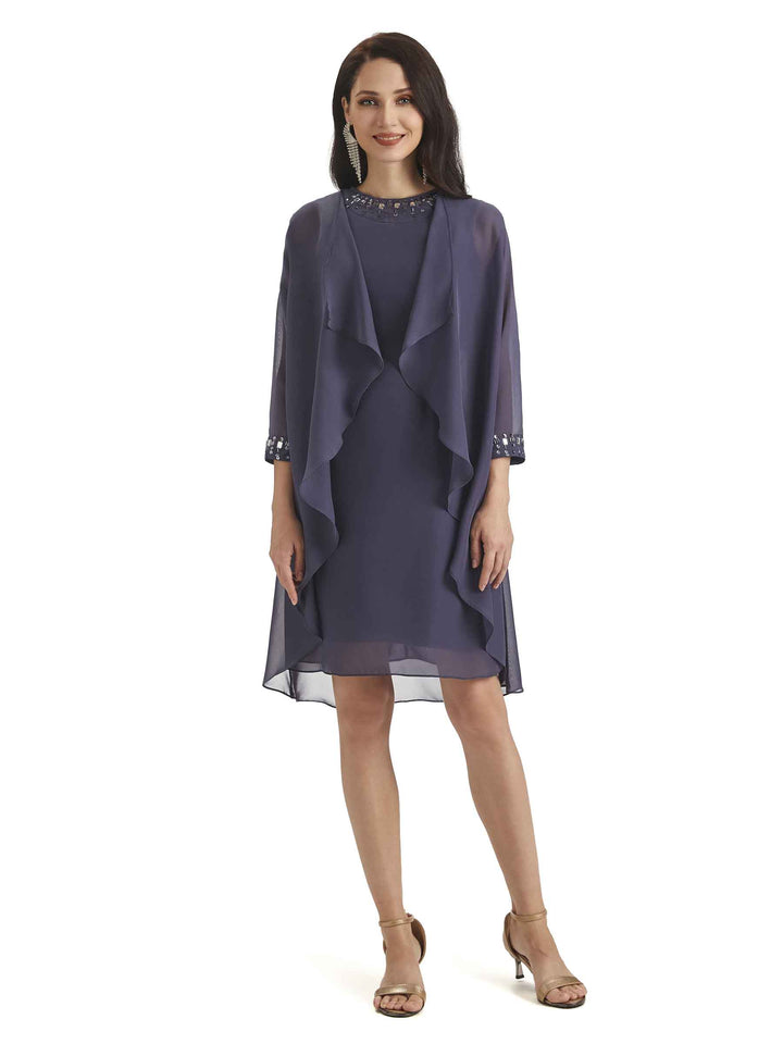 Elegant Chiffon Sleeveless Knee Length Short Mother of The Bride Dresses With Jacket