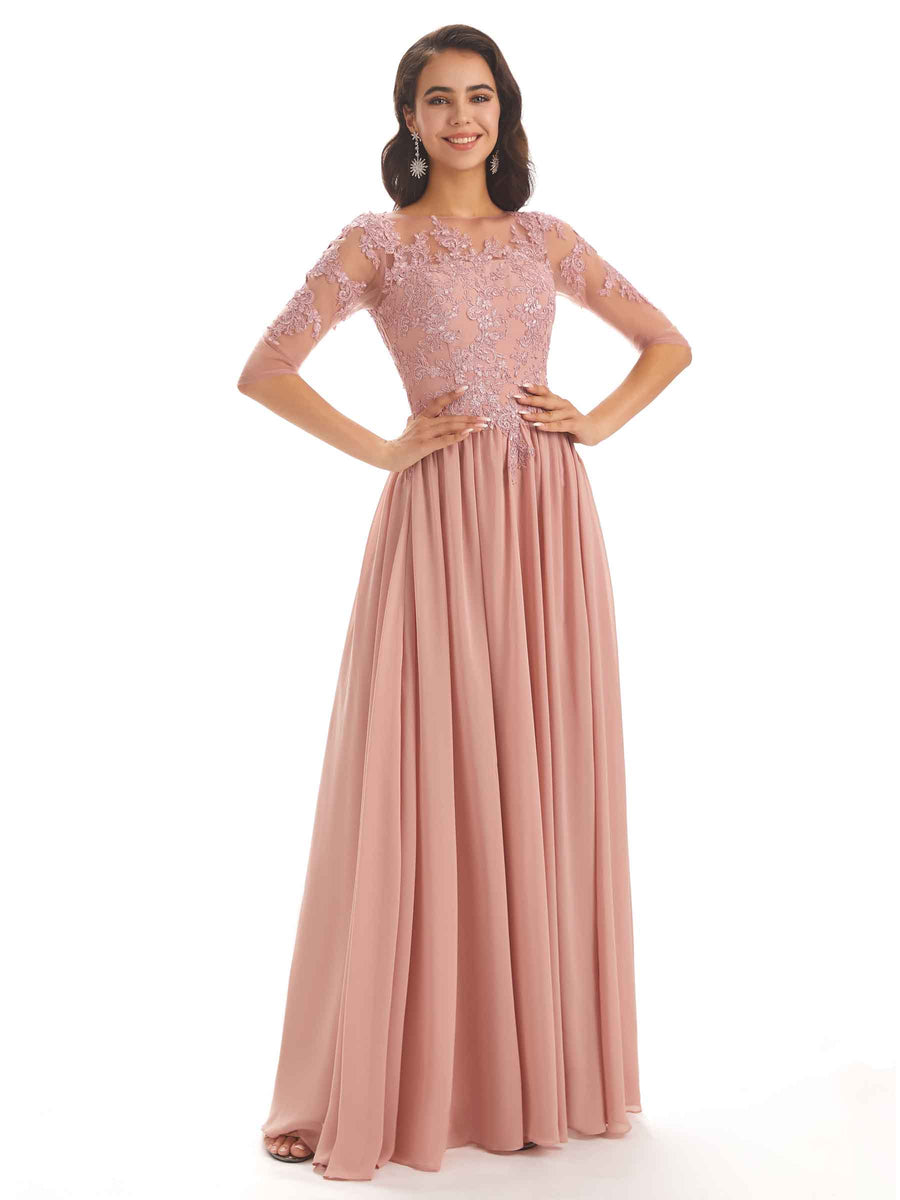Lace Chiffon Half Sleeves Floor-Length A-line Mother Of The Groom Dresses