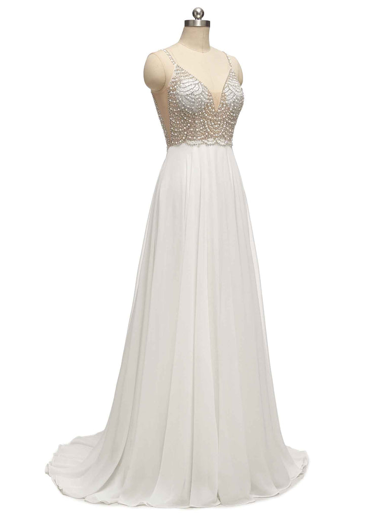 Eleagnt A-line Spaghetti Straps Sparkly Beaded Beach Wedding Dresses Online - ChicSew Eleagnt A-line Spaghetti Straps Sparkly Beaded Beach Wedding Dresses Online - ChicSew