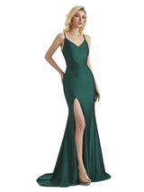 Sexy Mermaid Side Slit Stretchy Jersey Long Formal Bridesmaid Dresses Online