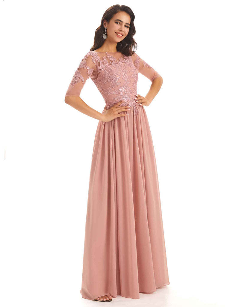 Lace Chiffon Half Sleeves Floor-Length A-line Mother Of The Groom Dresses
