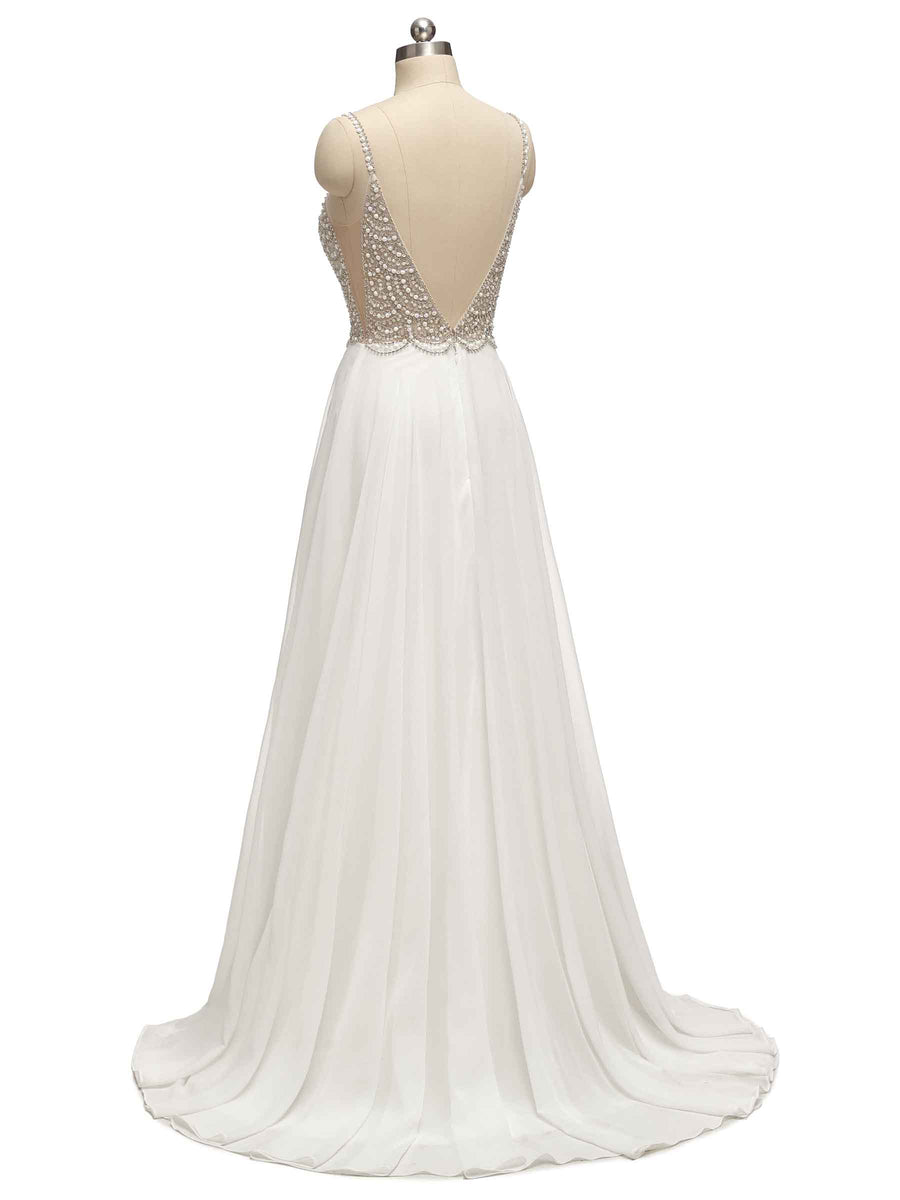 Eleagnt A-line Spaghetti Straps Sparkly Beaded Beach Wedding Dresses Online