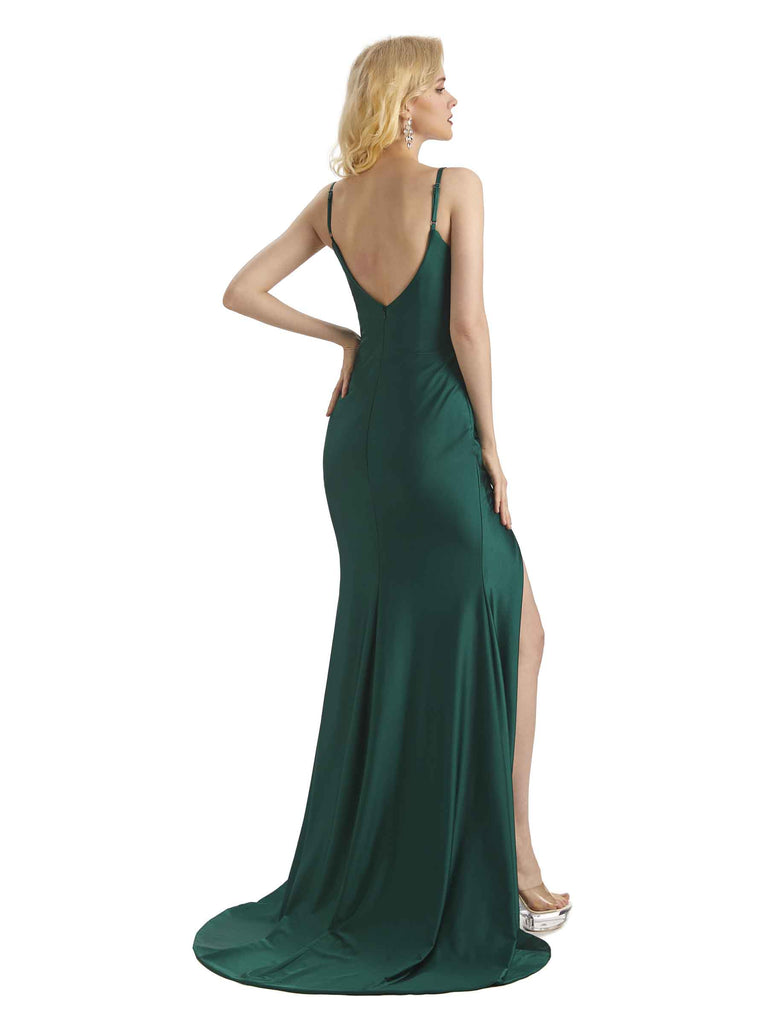 Sexy Mermaid Side Slit Stretchy Jersey Long Formal Bridesmaid Dresses Online
