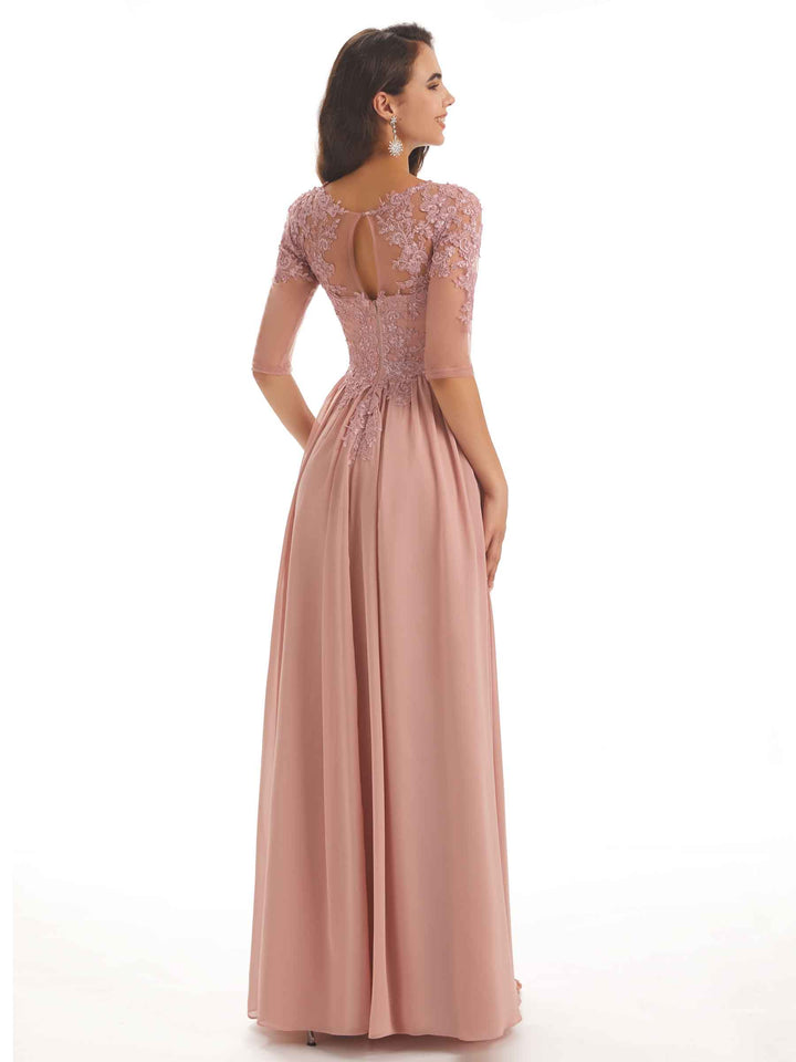 Lace Chiffon Half Sleeves Floor-Length A-line Mother Of The Groom Dresses