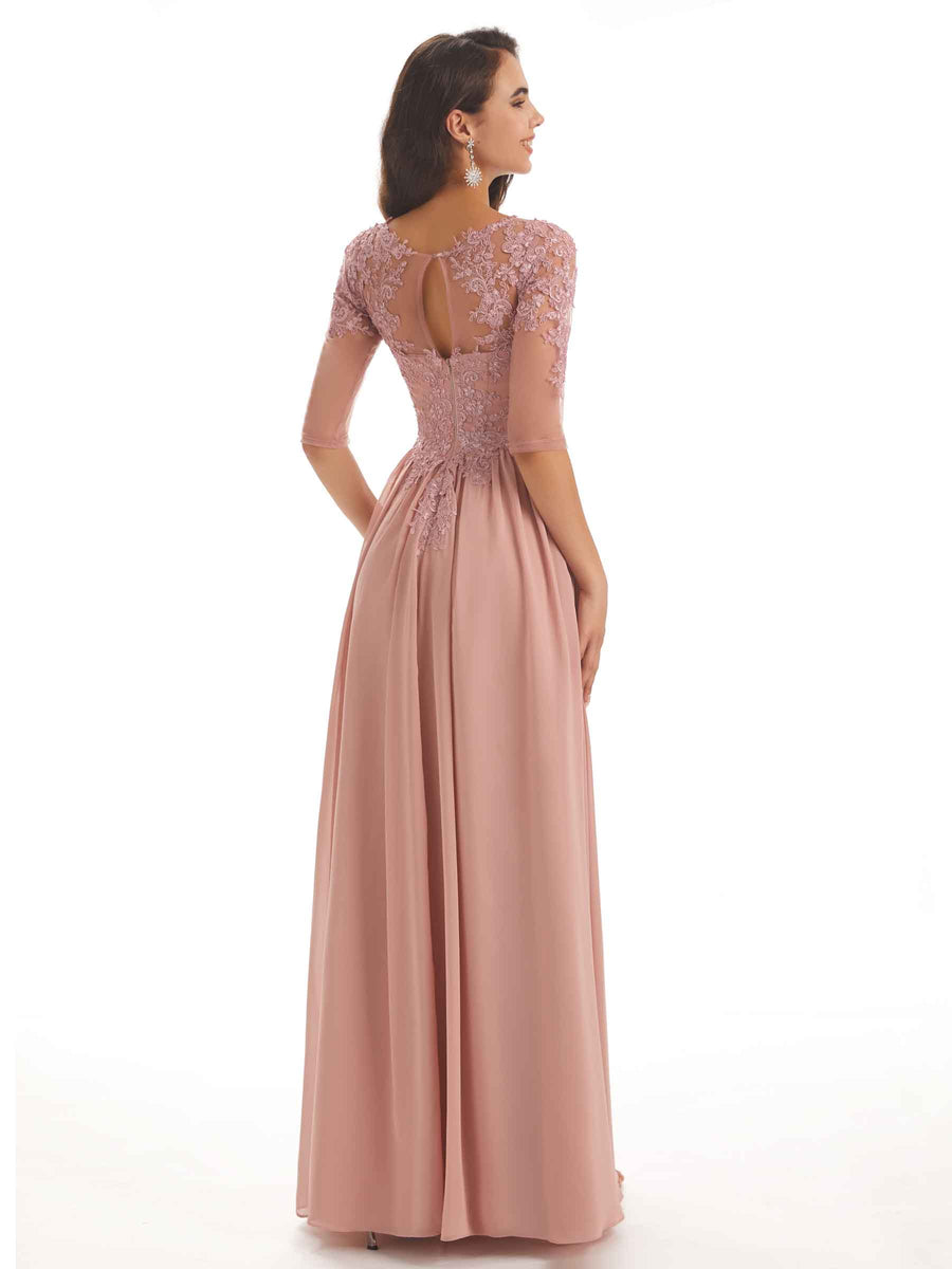 Lace Chiffon Half Sleeves Floor-Length A-line Mother Of The Groom Dresses