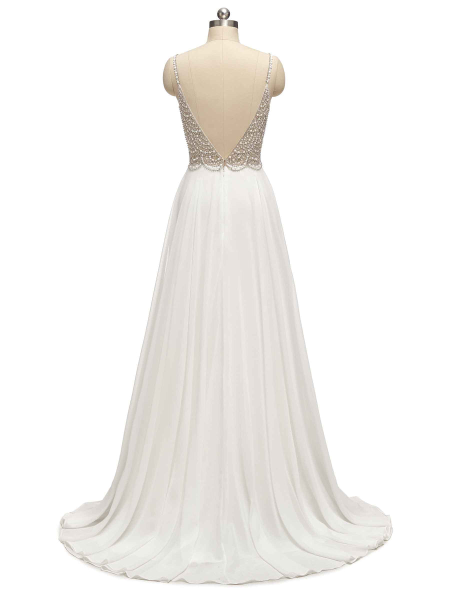 Eleagnt A-line Spaghetti Straps Sparkly Beaded Beach Wedding Dresses Online