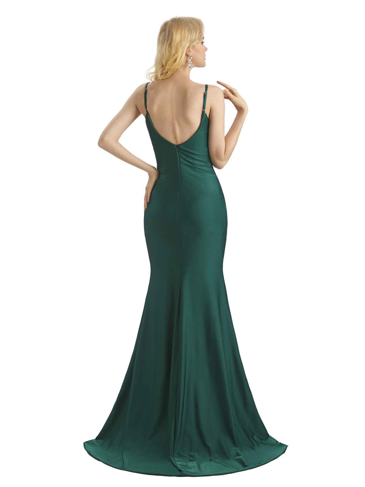 Sexy Mermaid Side Slit Stretchy Jersey Long Formal Bridesmaid Dresses Online