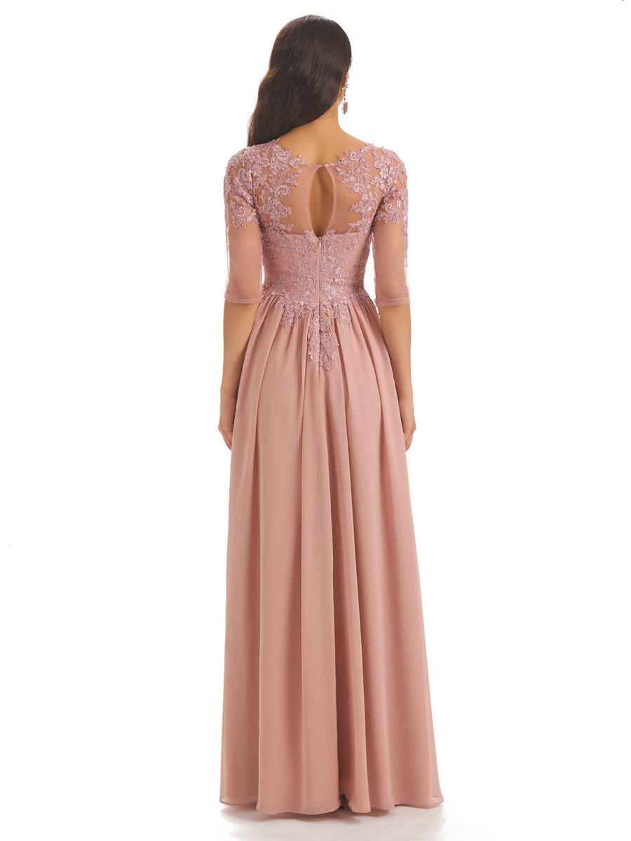 Lace Chiffon Half Sleeves Floor-Length A-line Mother Of The Groom Dresses